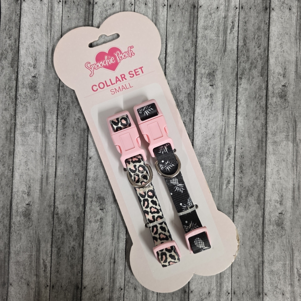 Smoochie Pooch Dog Collars - Pink Leopard and Pineapple Print - 2 Pack - Size S